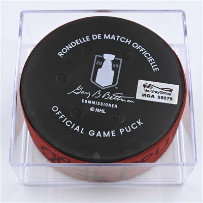 Michael McLeod - New Jersey Devils - Goal Puck - May 7, 2023 vs. Carolina Hurricanes - 2023 Stanley Cup Playoffs - Round 2, Game 3 (Devils' 40th Anniversary Logo) 