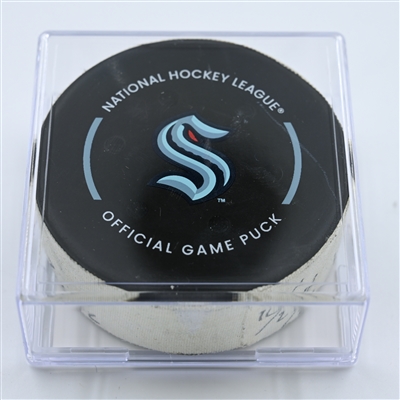 Ilya Mikheyev - Vancouver Canucks - Goal Puck - October 27, 2022 vs. Seattle Kraken (Kraken Logo)  - 2022-23 NHL Season
