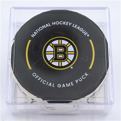 Brandon Montour - Florida Panthers - Goal Puck - April 19, 2023 vs. Boston Bruins - 2023 Stanley Cup Playoffs - Round 1, Game 2 (Bruins Logo)