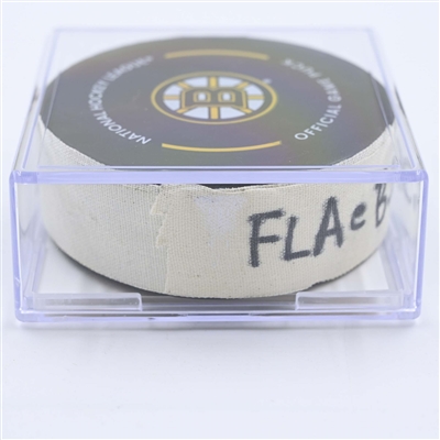 Brandon Montour - Florida Panthers - Goal Puck - April 19, 2023 vs. Boston Bruins - 2023 Stanley Cup Playoffs - Round 1, Game 2 (Bruins Logo)