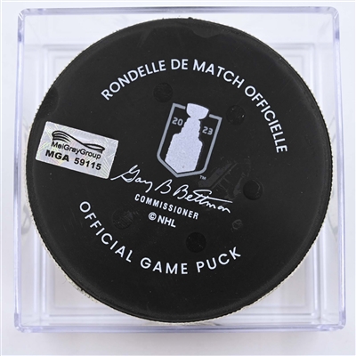 Brandon Montour - Florida Panthers - Goal Puck - April 30, 2023 vs. Boston Bruins - 2023 Stanley Cup Playoffs - Round 1, Game 7 (Bruins Logo) 