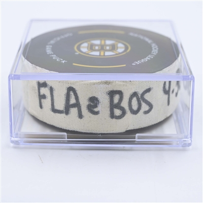 Brandon Montour - Florida Panthers - Goal Puck - April 30, 2023 vs. Boston Bruins - 2023 Stanley Cup Playoffs - Round 1, Game 7 (Bruins Logo) 