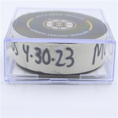 Brandon Montour - Florida Panthers - Goal Puck - April 30, 2023 vs. Boston Bruins - 2023 Stanley Cup Playoffs - Round 1, Game 7 (Bruins Logo) 