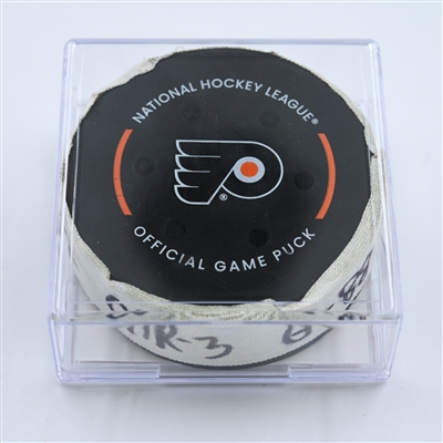 Martin Necas - Carolina Hurricanes - Goal Puck - October 29, 2022 vs Philadelphia Flyers (Philadelphia Flyers logo) - 2022-23 NHL Season