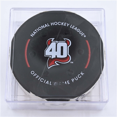Martin Necas - Carolina Hurricanes - Goal Puck - May 9, 2023 vs. New Jersey Devils - 2023 Stanley Cup Playoffs - Round 2, Game 4 (Devils' 40th Anniversary Logo) 