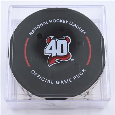 Martin Necas - Carolina Hurricanes - Goal Puck - May 9, 2023 vs. New Jersey Devils - 2023 Stanley Cup Playoffs - Round 2, Game 4 (Devils' 40th Anniversary Logo) 