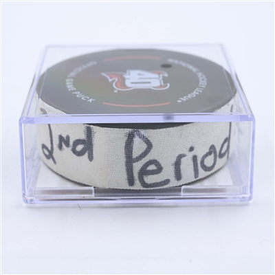 Martin Necas - Carolina Hurricanes - Goal Puck - May 9, 2023 vs. New Jersey Devils - 2023 Stanley Cup Playoffs - Round 2, Game 4 (Devils' 40th Anniversary Logo) 