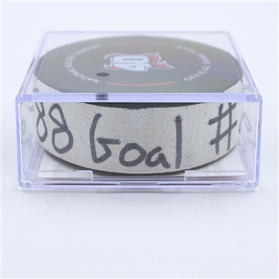 Martin Necas - Carolina Hurricanes - Goal Puck - May 9, 2023 vs. New Jersey Devils - 2023 Stanley Cup Playoffs - Round 2, Game 4 (Devils' 40th Anniversary Logo) 