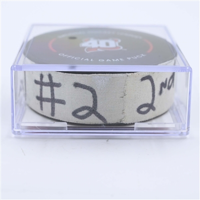 Martin Necas - Carolina Hurricanes - Goal Puck - May 9, 2023 vs. New Jersey Devils - 2023 Stanley Cup Playoffs - Round 2, Game 4 (Devils' 40th Anniversary Logo) 