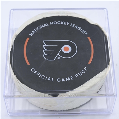 Alex Newhook - Colorado Avalanche - Goal Puck - December 5, 2022 vs. Philadelphia Flyers (Flyers Logo) 