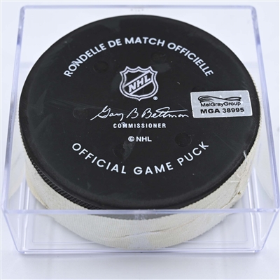 Alex Newhook - Colorado Avalanche - Goal Puck - December 5, 2022 vs. Philadelphia Flyers (Flyers Logo) 