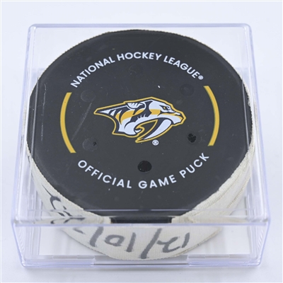 Nino Niederreiter - Nashville Predators - Goal Puck - December 10, 2022 vs. Ottawa Senators (Predators Logo) 