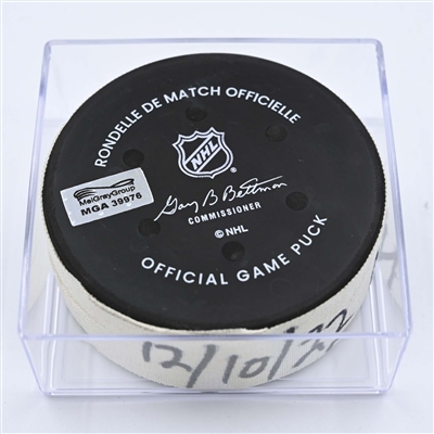Nino Niederreiter - Nashville Predators - Goal Puck - December 10, 2022 vs. Ottawa Senators (Predators Logo) 