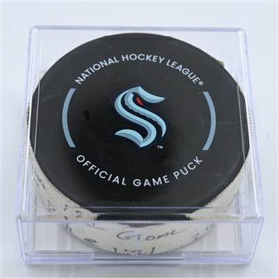 Jamie Oleksiak - Seattle Kraken - Goal Puck - October 27, 2022 vs. Vancouver Canucks (Kraken Logo)  - 2022-23 NHL Season
