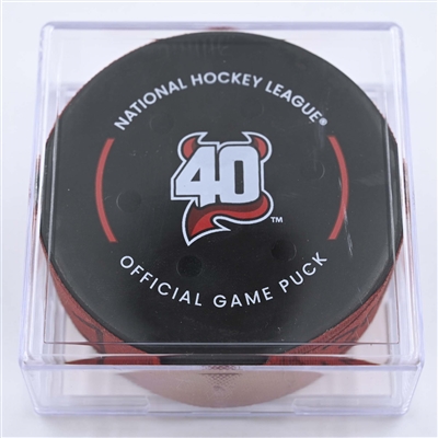 Ondrej Palat - New Jersey Devils - Goal Puck - May 7, 2023 vs. Carolina Hurricanes - 2023 Stanley Cup Playoffs - Round 2, Game 3 (Devils' 40th Anniversary Logo) 