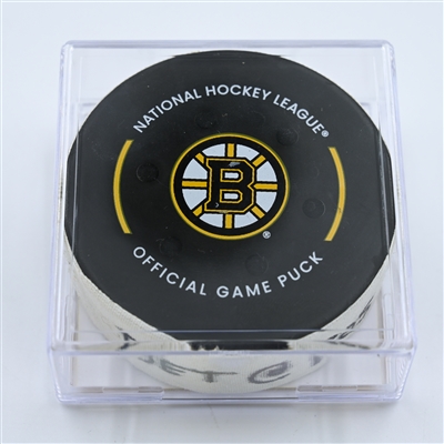 David Pastrnak - Boston Bruins - Goal Puck - October 27, 2022 vs. Detroit Red Wings (Bruins Logo)  - 2022-23 NHL Season