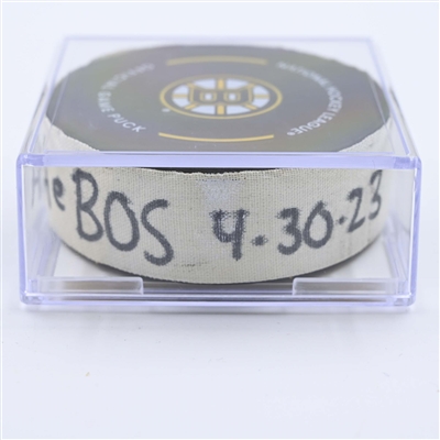 David Pastrnak - Boston Bruins - Goal Puck - April 30, 2023 vs. Florida Panthers - 2023 Stanley Cup Playoffs - Round 1, Game 7 (Bruins Logo) 