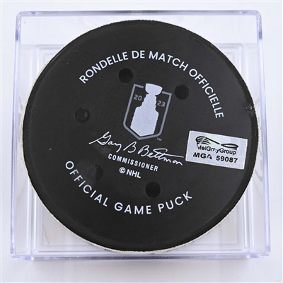 Brett Pesce - Carolina Hurricanes - Goal Puck - May 9, 2023 vs. New Jersey Devils - 2023 Stanley Cup Playoffs - Round 2, Game 4 (Devils' 40th Anniversary Logo) 