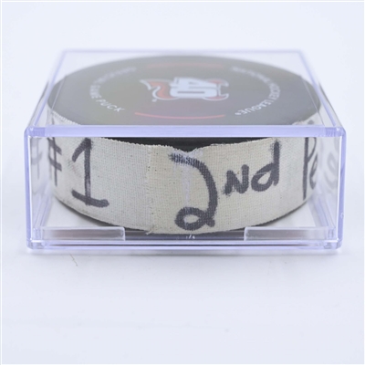 Brett Pesce - Carolina Hurricanes - Goal Puck - May 9, 2023 vs. New Jersey Devils - 2023 Stanley Cup Playoffs - Round 2, Game 4 (Devils' 40th Anniversary Logo) 