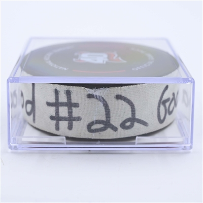 Brett Pesce - Carolina Hurricanes - Goal Puck - May 9, 2023 vs. New Jersey Devils - 2023 Stanley Cup Playoffs - Round 2, Game 4 (Devils' 40th Anniversary Logo) 