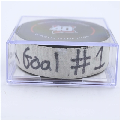 Brett Pesce - Carolina Hurricanes - Goal Puck - May 9, 2023 vs. New Jersey Devils - 2023 Stanley Cup Playoffs - Round 2, Game 4 (Devils' 40th Anniversary Logo) 
