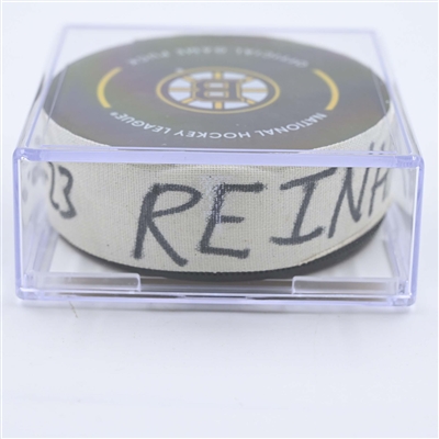 Sam Reinhart - Florida Panthers - Goal Puck - April 26, 2023 vs. Boston Bruins - 2023 Stanley Cup Playoffs - Round 1, Game 5 (Bruins Logo) 