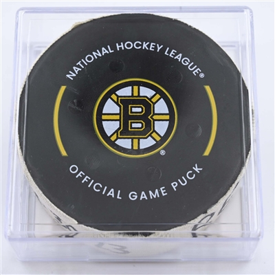 Sam Reinhart - Florida Panthers - Goal Puck - April 30, 2023 vs. Boston Bruins - 2023 Stanley Cup Playoffs - Round 1, Game 7 (Bruins Logo) 