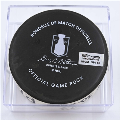 Sam Reinhart - Florida Panthers - Goal Puck - April 30, 2023 vs. Boston Bruins - 2023 Stanley Cup Playoffs - Round 1, Game 7 (Bruins Logo) 
