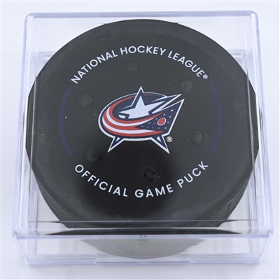 Eric Robinson - Columbus Blue Jackets - Goal Puck - December 9, 2022 vs. Calgary Flames (Blue Jackets Logo) 