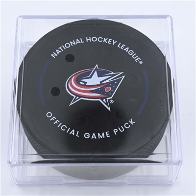 Jack Roslovic - Columbus Blue Jackets - Goal Puck - December 11, 2022 vs. Los Angeles Kings (Blue Jackets Logo) 