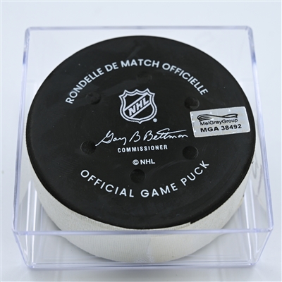 Brayden Schenn - St. Louis Blues - Goal Puck - October 27, 2022 vs. Nashville Predators (Predators Logo)  - 2022-23 NHL Season