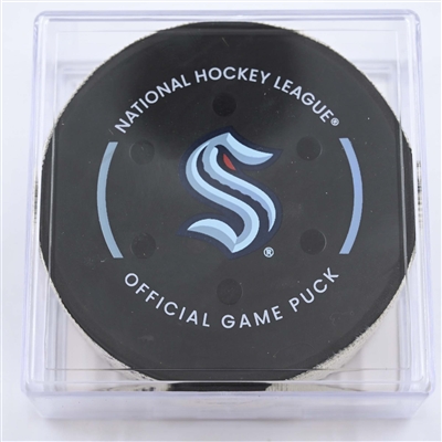 Justin Schultz - Seattle Kraken - Goal Puck - May 7, 2023 vs. Dallas Stars - 2023 Stanley Cup Playoffs - Round 2, Game 3 (Kraken Logo) 