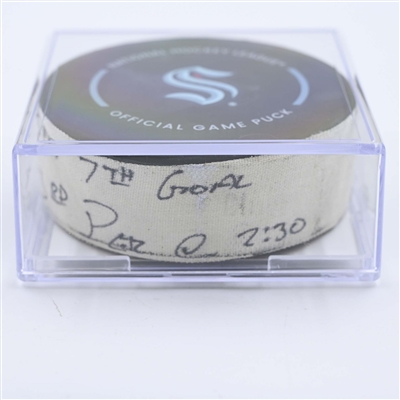 Justin Schultz - Seattle Kraken - Goal Puck - May 7, 2023 vs. Dallas Stars - 2023 Stanley Cup Playoffs - Round 2, Game 3 (Kraken Logo) 