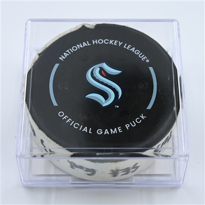 Jaden Schwartz - Seattle Kraken - Goal Puck - October 29, 2022 vs. Pittsburgh Penguins (Kraken Logo)  - 2022-23 NHL Season