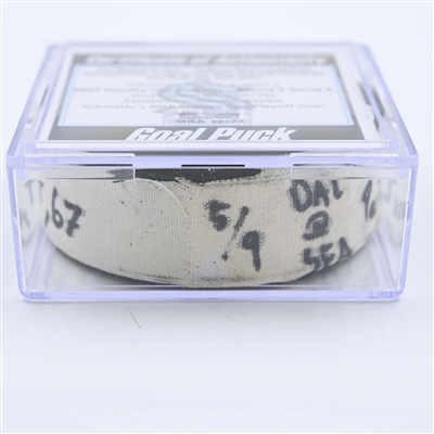 Jaden Schwartz - Seattle Kraken - Goal Puck - May 9, 2023 vs. Dallas Stars - 2023 Stanley Cup Playoffs - Round 2, Game 4 (Kraken Logo) 