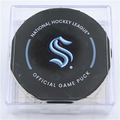 Carson Soucy - Seattle Kraken - Goal Puck - May 7, 2023 vs. Dallas Stars - 2023 Stanley Cup Playoffs - Round 2, Game 3 (Kraken Logo) 