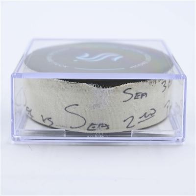 Carson Soucy - Seattle Kraken - Goal Puck - May 7, 2023 vs. Dallas Stars - 2023 Stanley Cup Playoffs - Round 2, Game 3 (Kraken Logo) 
