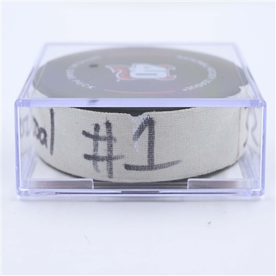 Jordan Staal - Carolina Hurricanes - Goal Puck - May 7, 2023 vs. New Jersey Devils - 2023 Stanley Cup Playoffs - Round 2, Game 3 (Devils' 40th Anniversary Logo) 