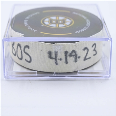 Eric Staal - Florida Panthers - Goal Puck - April 19, 2023 vs. Boston Bruins - 2023 Stanley Cup Playoffs - Round 1, Game 2 (Bruins Logo)