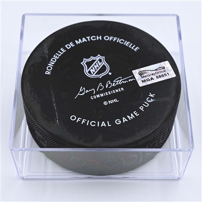 Michael Stone - Calgary Flames - Goal Puck - December 9, 2022 vs. Columbus Blue Jackets (Blue Jackets Logo) 