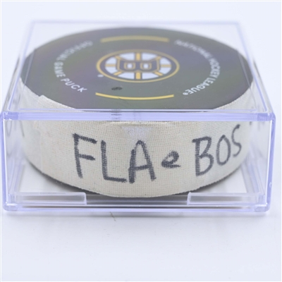 Matthew Tkachuk - Florida Panthers - Goal Puck - April 17, 2023 vs. Boston Bruins - 2023 Stanley Cup Playoffs - Round 1, Game 1 (Bruins Logo)