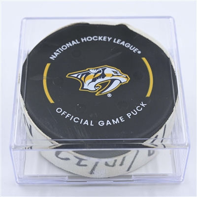 Yakov Trenin - Nashville Predators - Goal Puck - December 10, 2022 vs. Ottawa Senators (Predators Logo) 