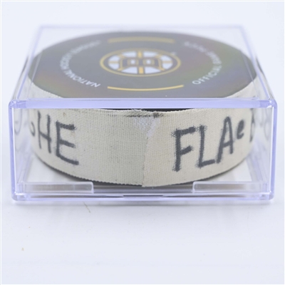 Carter Verhaeghe - Florida Panthers - Goal Puck - April 19, 2023 vs. Boston Bruins - 2023 Stanley Cup Playoffs - Round 1, Game 2 (Bruins Logo)