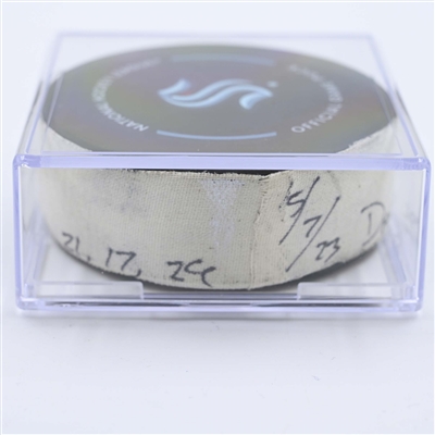 Alex Wennberg - Seattle Kraken - Goal Puck - May 7, 2023 vs. Dallas Stars - 2023 Stanley Cup Playoffs - Round 2, Game 3 (Kraken Logo) 