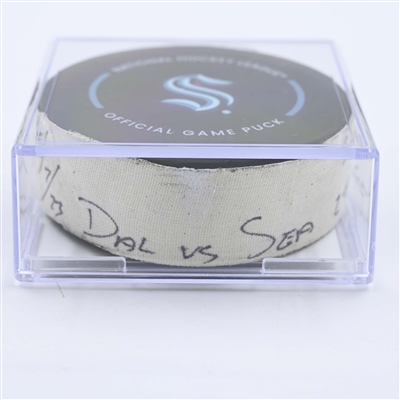 Alex Wennberg - Seattle Kraken - Goal Puck - May 7, 2023 vs. Dallas Stars - 2023 Stanley Cup Playoffs - Round 2, Game 3 (Kraken Logo) 