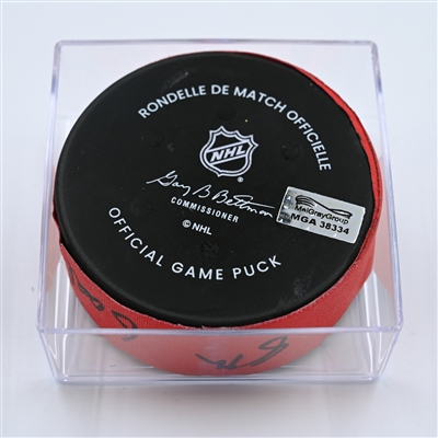 Miles Wood - New Jersey Devils - Goal Puck - October 30, 2022 vs. Columbus Blue Jackets (Devils' 40th Anniversary Logo)  - 2022-23 NHL Season