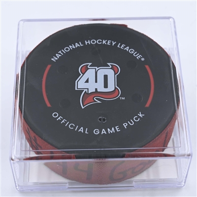Miles Wood - New Jersey Devils - Goal Puck - December 13, 2022 vs. Dallas Stars (Devils' 40th Anniversary Logo) 