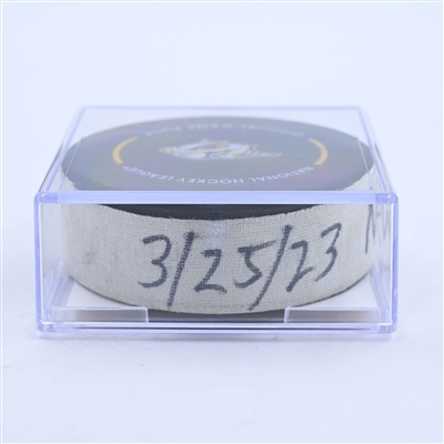 Tyson Barrie - Nashville Predators - Goal Puck - March 25, 2023 vs. Seattle Kraken (Predators Logo)