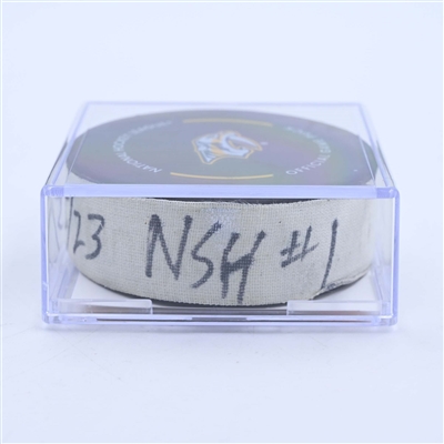 Tyson Barrie - Nashville Predators - Goal Puck - March 25, 2023 vs. Seattle Kraken (Predators Logo)