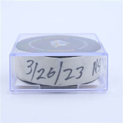 Tyson Barrie - Nashville Predators - Goal Puck - March 26, 2023 vs. Toronto Maple Leafs (Predators Logo)